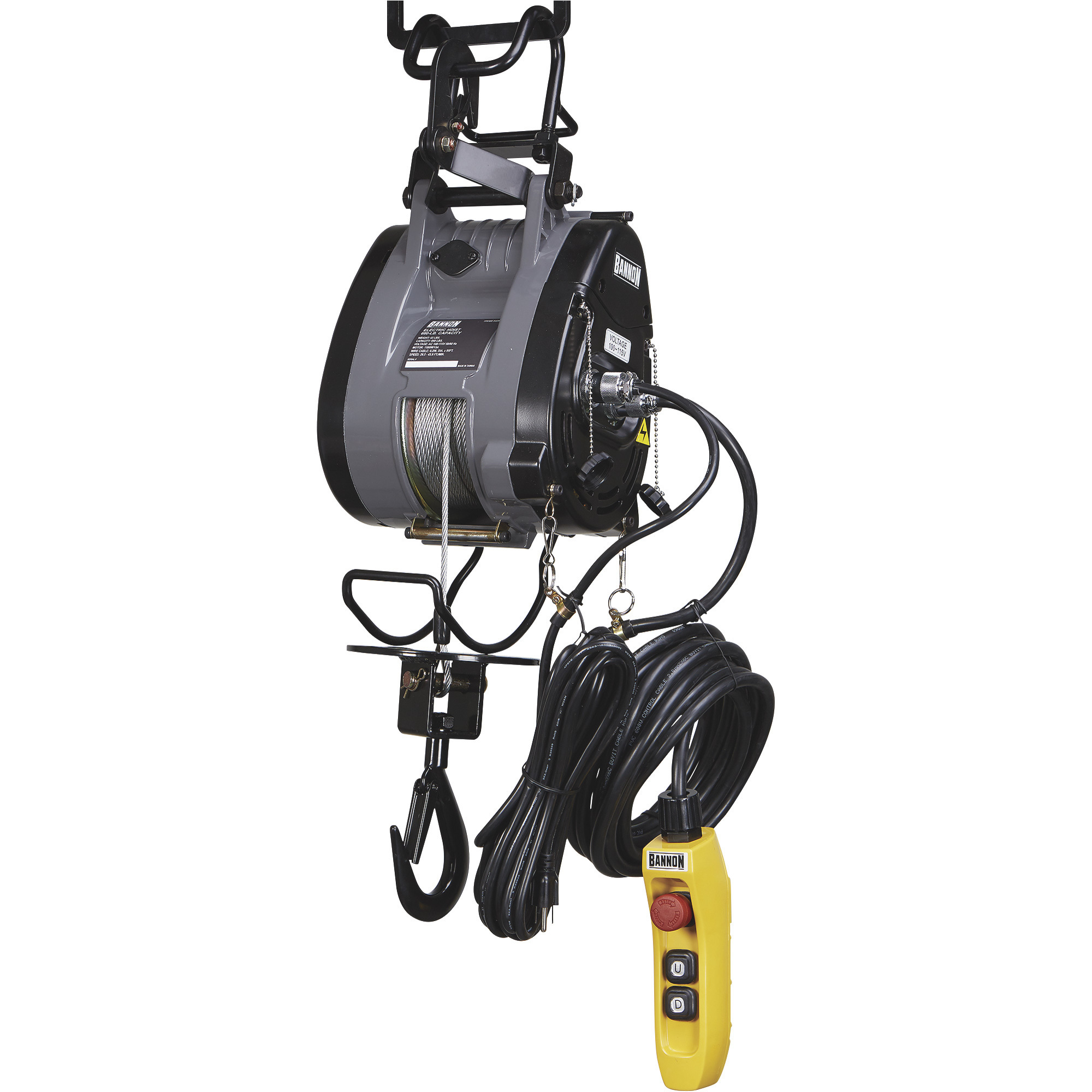 Bannon Compact Electric Cable Hoist, 660-Lb. Capacity, 95ft. Lift, 110 Volts, 1 Phase